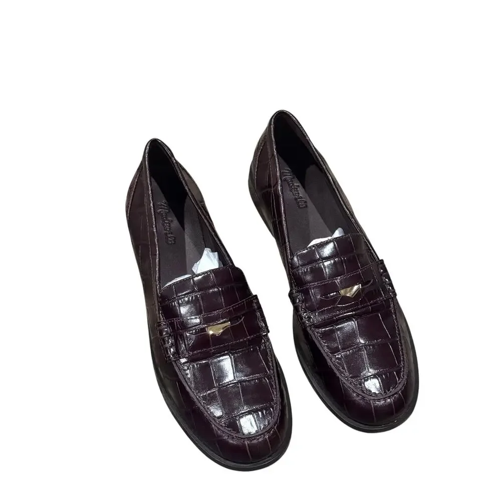 Madewell The Grayson Penny Loafer Croc-Stamped Chocolate Raisin Size 8.5 NWOT